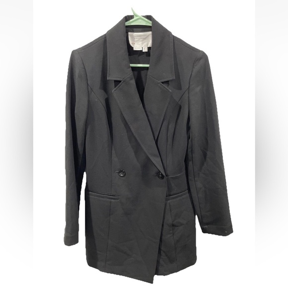 Anthropologie Long-Sleeve V-Neck Blazer Mini Dress Romper In Black Size 2 - Picture 1 of 6